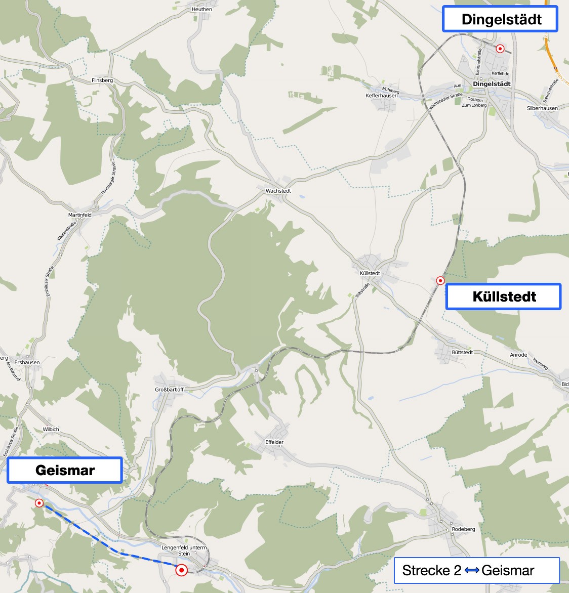 Streckenkarte 2: Lengenfeld nach Geismar, 7 km